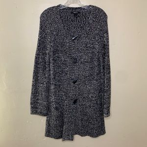STYLE & CO Cardigan Duster Sweater Black White Marled Toggle Buttons Large